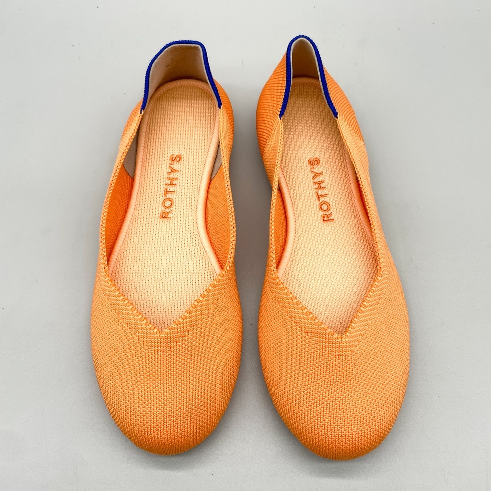 Rothys Womens 6.5 Tangerine Flats Orange Knit Tortoise Sole Office SlipOn Casual